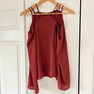 NWT Krisa x Revolve Rust Red Cold Shoulder Strappy Long Sleeve Blouse XS